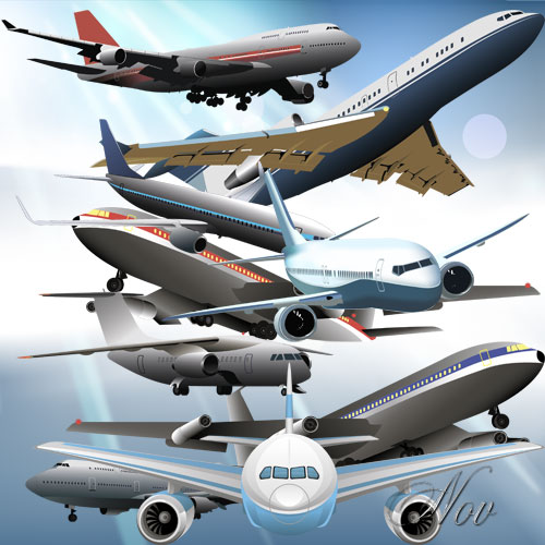 Клипарт - Пассажирские самолеты на прозрачном фоне