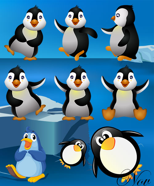 Клипарт - Забавные пингвины на прозрачном фоне